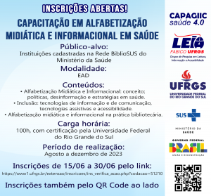 CAPAGIIC Saúde 4.0: Curso “Alfabetização Midiática e Informacional em Saúde” está com inscrições abertas